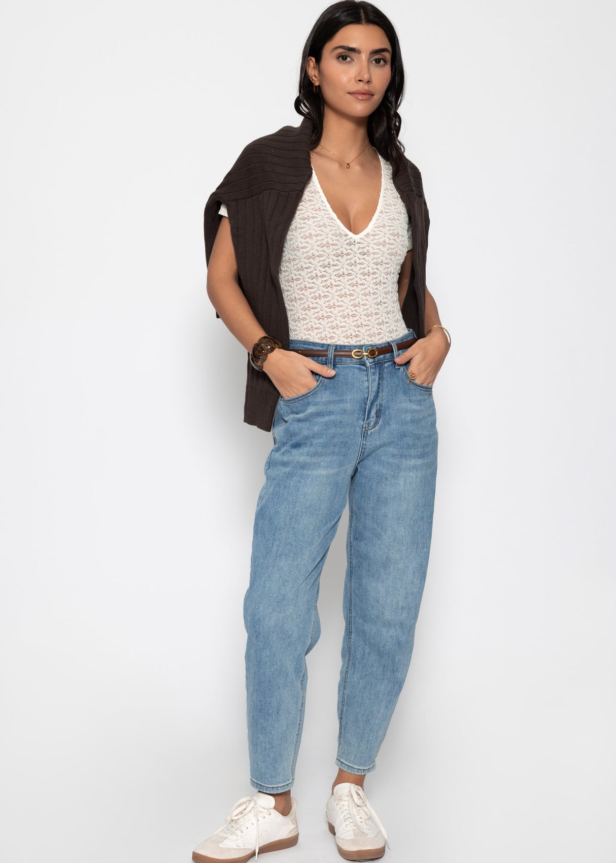 Kurzarm Body aus floraler Spitze - offwhite