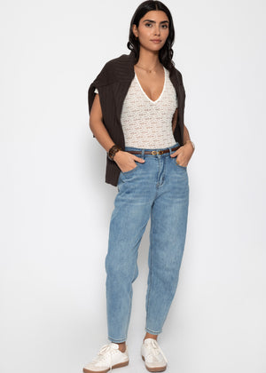 Kurzarm Body aus floraler Spitze - offwhite