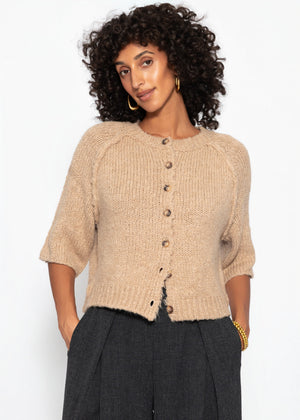 Kurzarm Cardigan mit Außennähten - beige
