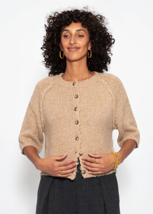 Kurzarm Cardigan mit Außennähten - beige