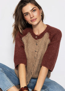 Kurzarm Cardigan mit Außennähten - beige-mauve