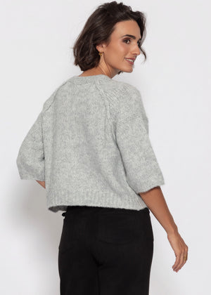 Kurzarm Cardigan mit Außennähten - grau