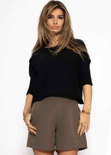 Short-sleeved crop sweater - black