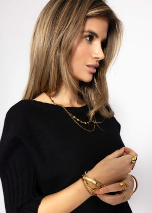 Short-sleeved crop sweater - black