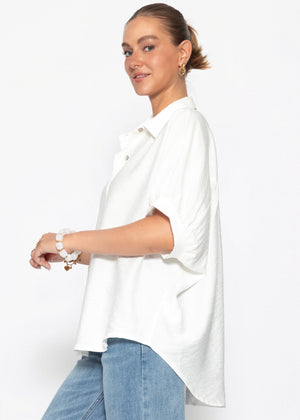 Kurzarm Hemdbluse im Oversized Fit - weiß