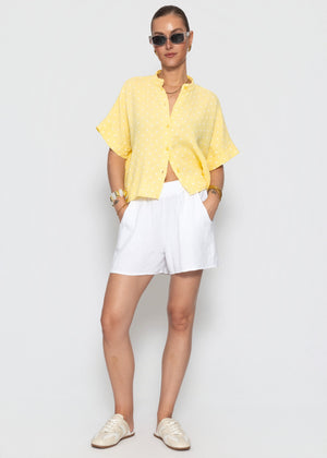 Kurzarm Musselin Bluse mit Punkten - gelb