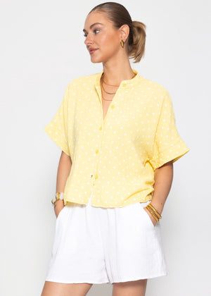 Kurzarm Musselin Bluse mit Punkten - gelb