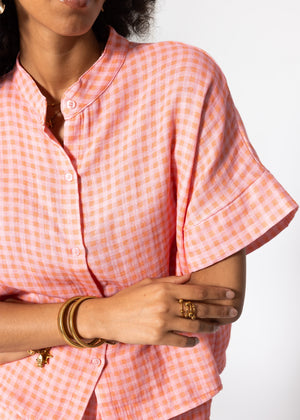 Kurzarm Musselin Bluse mit Vichy-Print - koralle