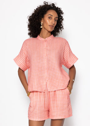 Kurzarm Musselin Bluse mit Vichy-Print - koralle
