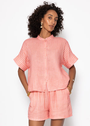 Kurzarm Musselin Bluse mit Vichy-Print - koralle