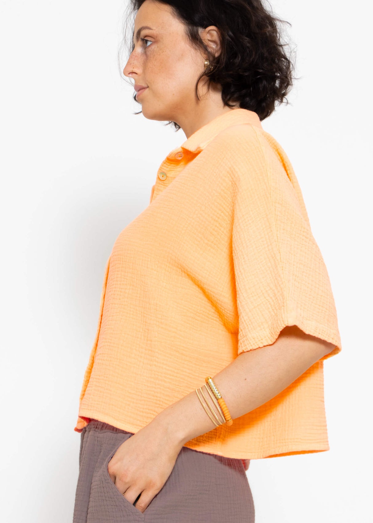 Kurzarm Musselin Bluse - peach