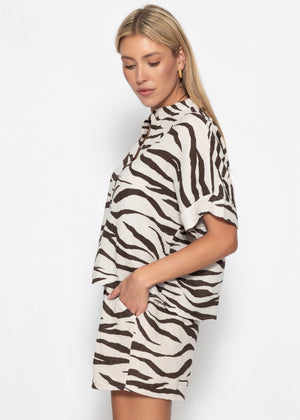 sassyclassy Kurzarm-Musselinbluse mit Zebra-Muster - beige-braun