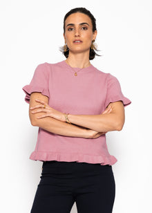 Short-sleeved sweater with ruffles - pink