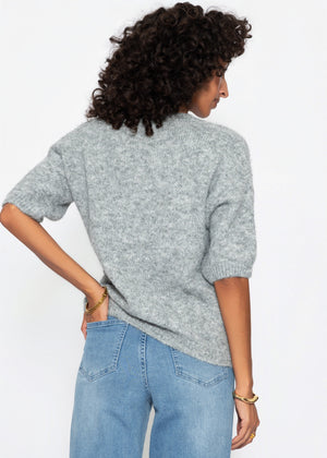 Kurzarm-Strickpullover mit V-Ausschnitt - hellgrau