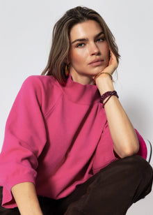 Kurzarm Strickpullover mit weiten Raglanärmeln - pink