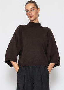 Kurzarm Strickpullover mit weiten Raglanärmeln - braun