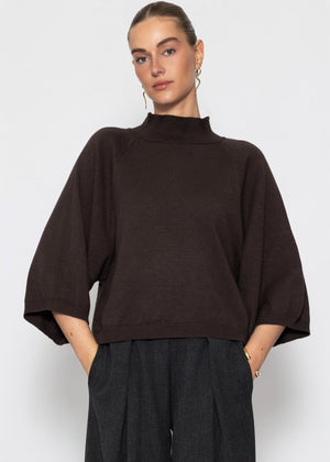 Kurzarm Strickpullover mit weiten Raglanärmeln - braun