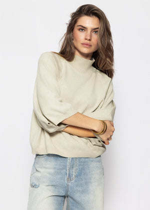 Kurzarm Strickpullover mit weiten Raglanärmeln - greige