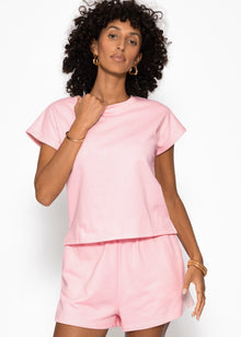 Kurzarm Sweatshirt aus French Terry - rosa