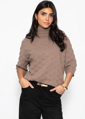 Oversized Kurzarmpullover mit Noppenstruktur - taupe