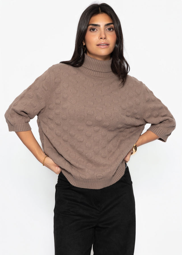 Oversized Kurzarmpullover mit Noppenstruktur - taupe