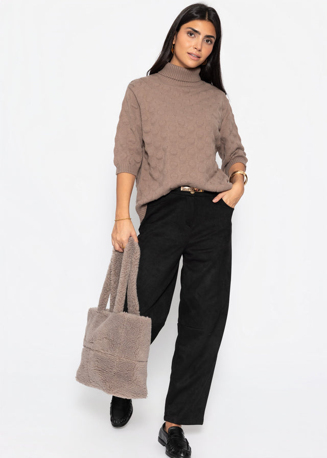 Oversized Kurzarmpullover mit Noppenstruktur - taupe