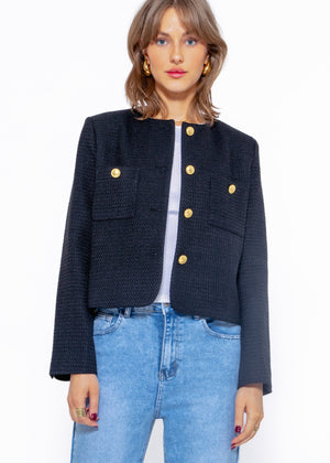 Kurze Jacke mit goldfarbenen Knöpfen - schwarz
