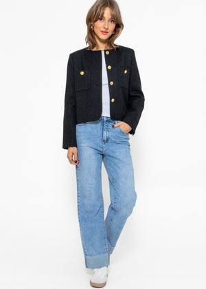 Kurze Jacke mit goldfarbenen Knöpfen - schwarz