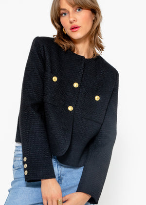 Kurze Jacke mit goldfarbenen Knöpfen - schwarz