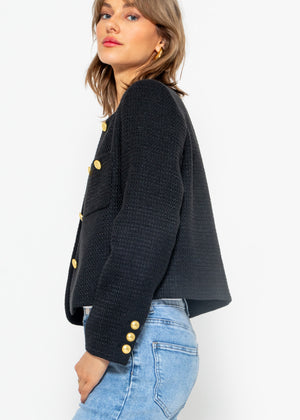 Kurze Jacke mit goldfarbenen Knöpfen - schwarz