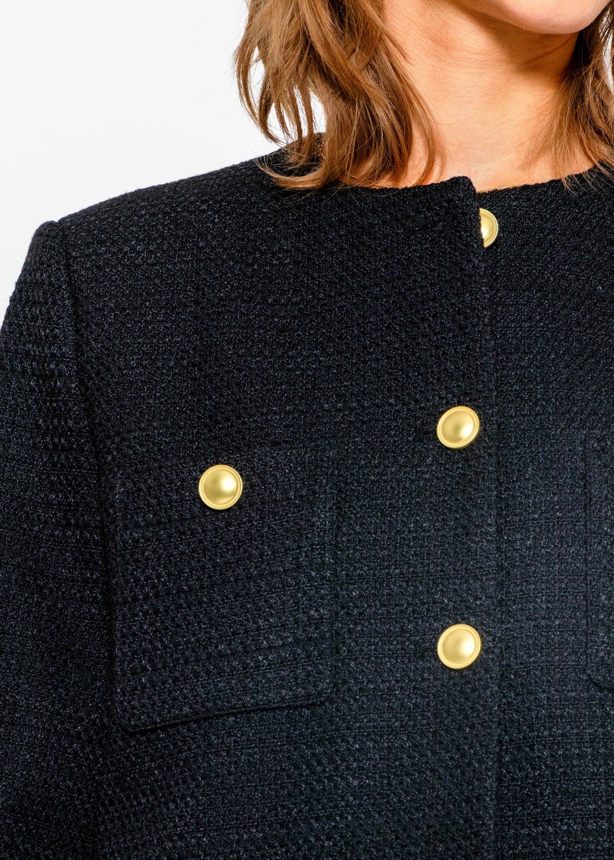Kurze Jacke mit goldfarbenen Knöpfen - schwarz