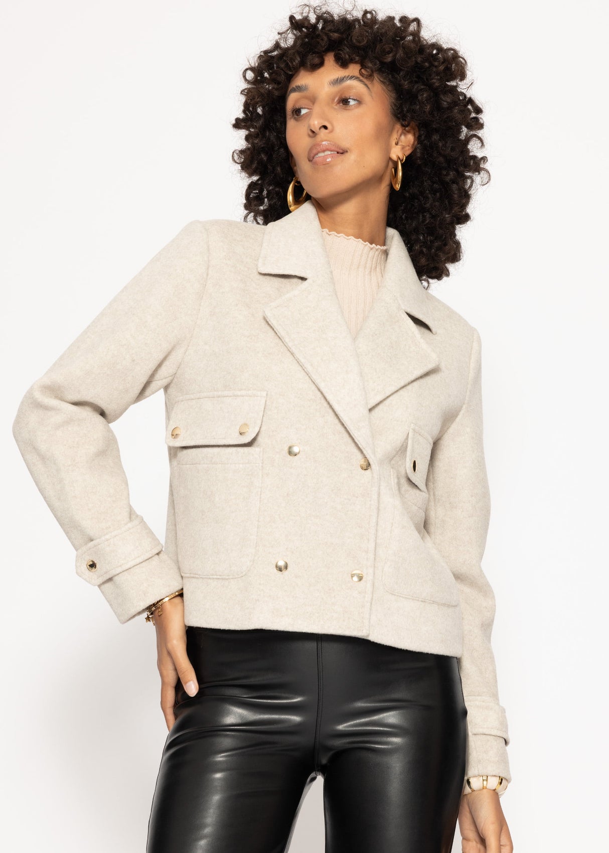Short jacket with lapel collar - grey