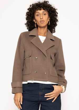 Short jacket with lapel collar - taupe