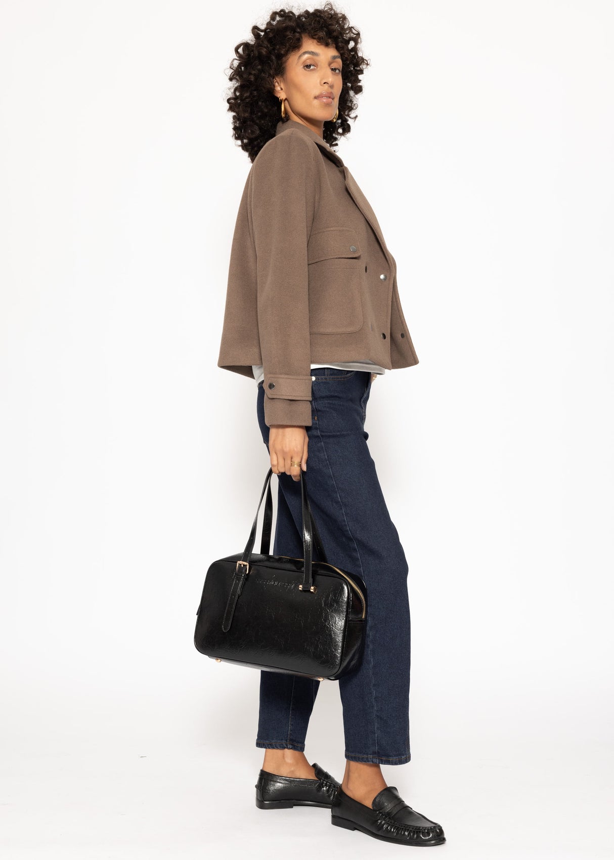 Short jacket with lapel collar - taupe
