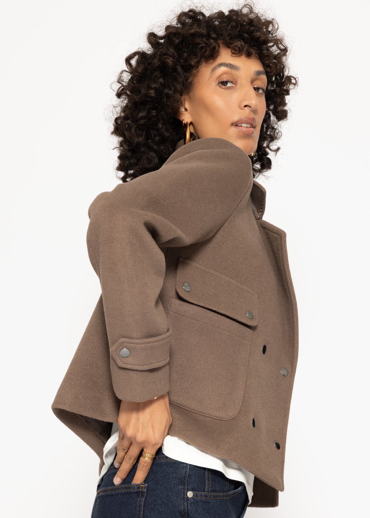 Short jacket with lapel collar - taupe