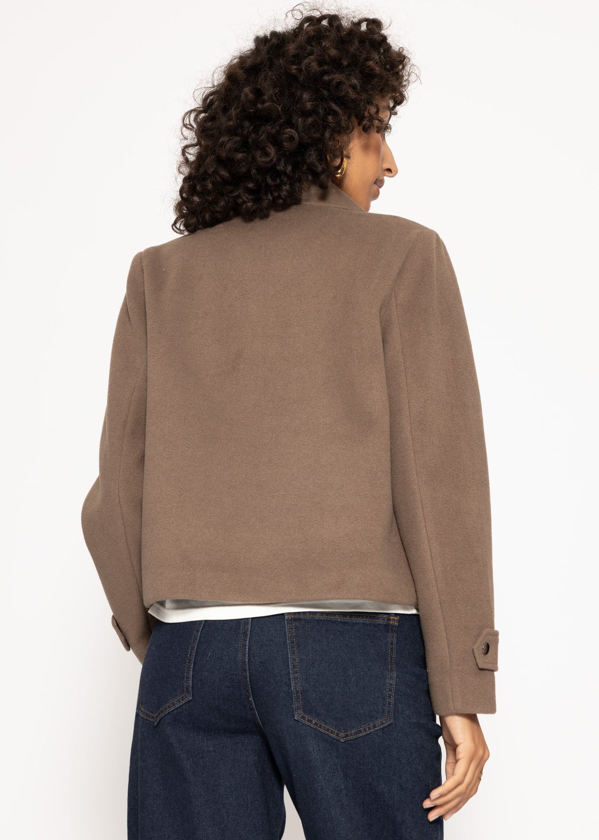 Short jacket with lapel collar - taupe