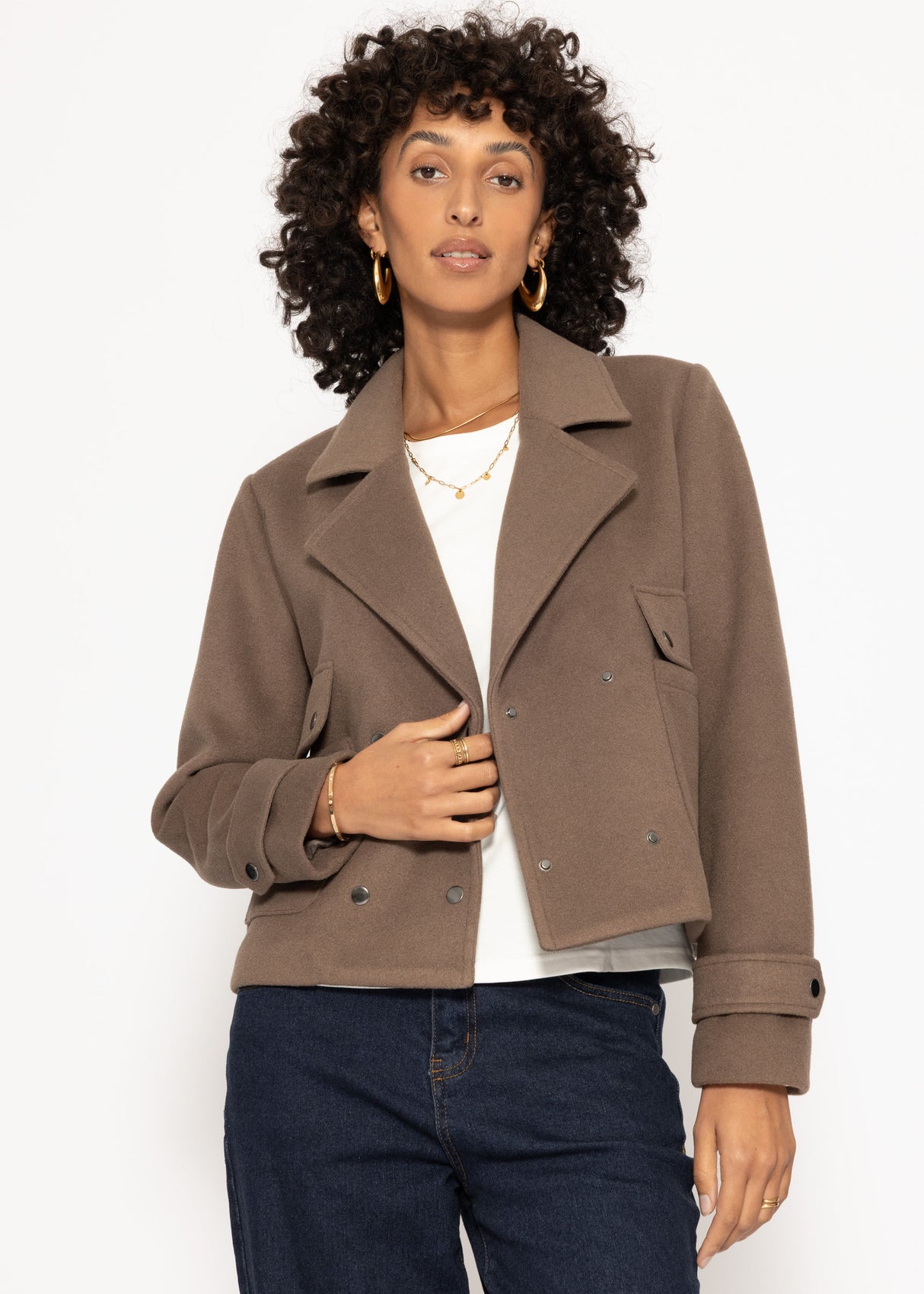 Short jacket with lapel collar - taupe