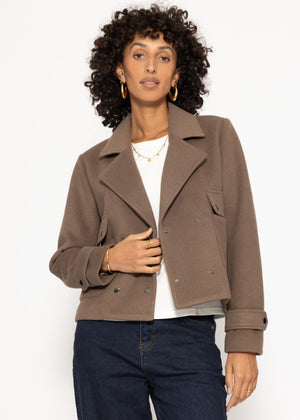 Short jacket with lapel collar - taupe