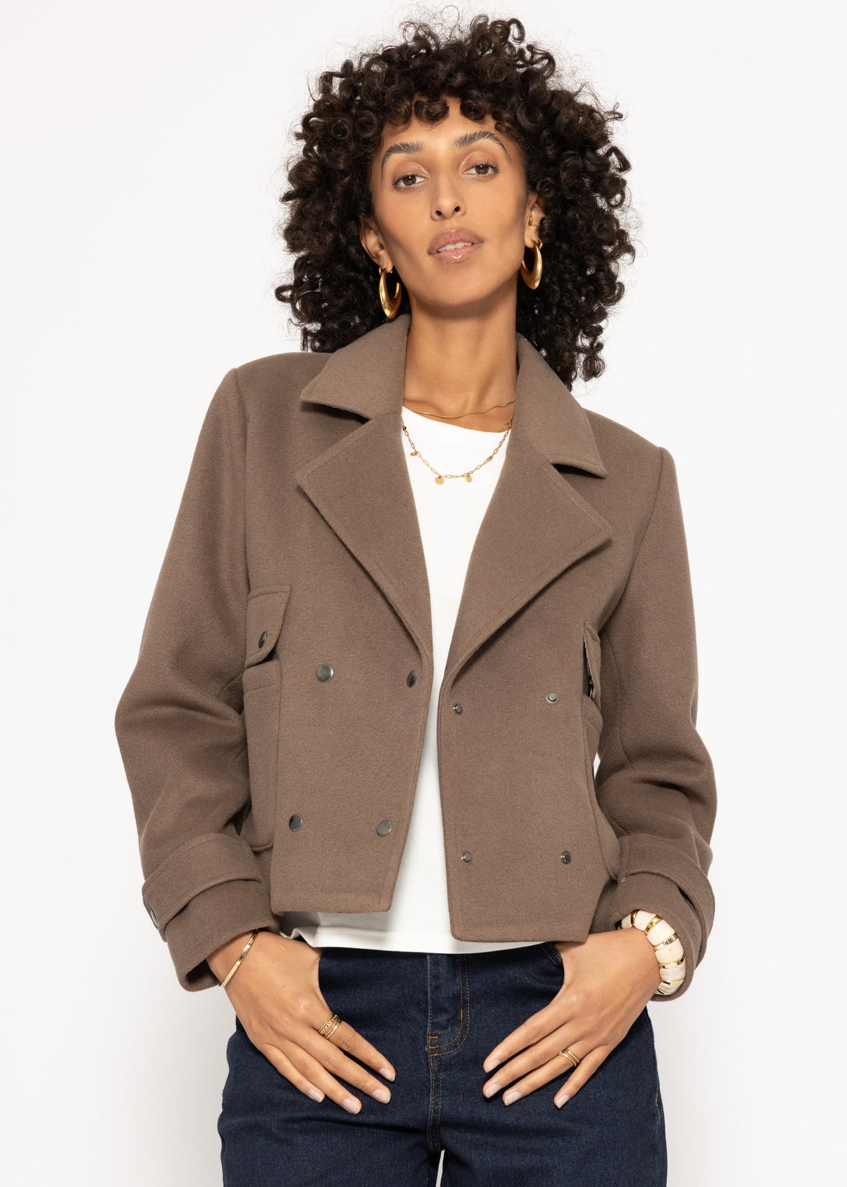 Short jacket with lapel collar - taupe
