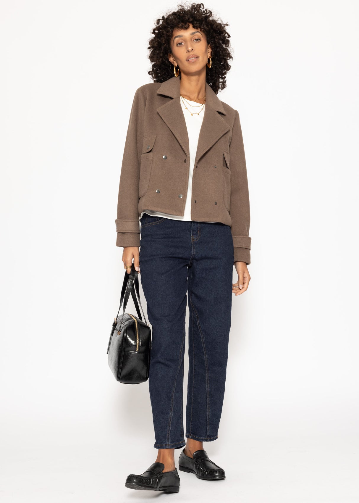 Short jacket with lapel collar - taupe