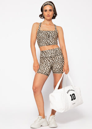 Short sports leggings with leopard print - beige