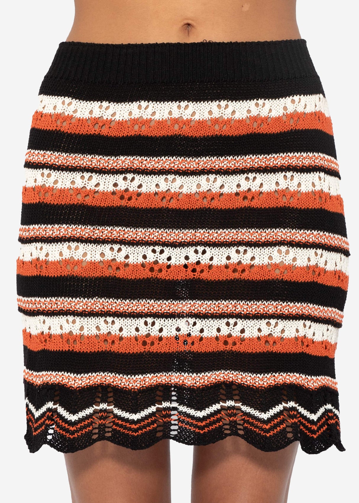 Short knit skirt with zigzag pattern - black-off-white-lobster
