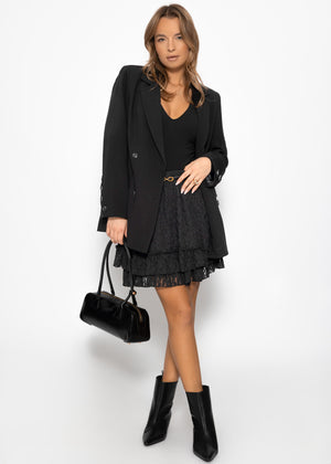 Short ruffled lace skirt - black