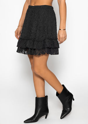 Short ruffled lace skirt - black