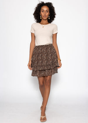 Short flounce skirt with floral print - brown