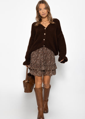 Short flounce skirt with floral print - brown