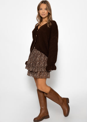 Short flounce skirt with floral print - brown