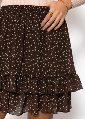 Short flounce skirt with dots - brown