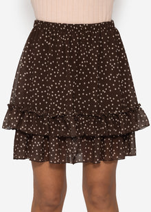 Short flounce skirt with dots - brown