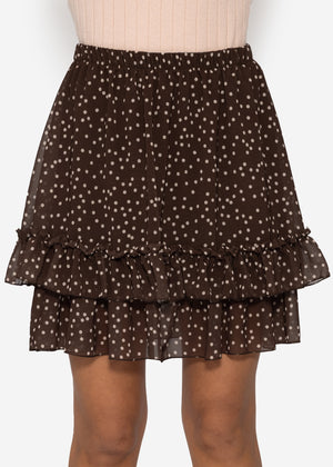 Short flounce skirt with dots - brown